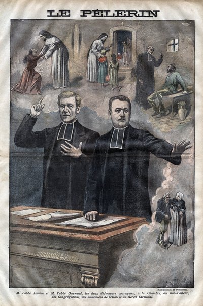 Jules Auguste Lemire (1853-1928) och Hippolyte Gayraud (1856-1911), franska kyrkliga och politiker, deputerade -gravyr i "Le-Pelerin" från 1899 av Unknown artist
