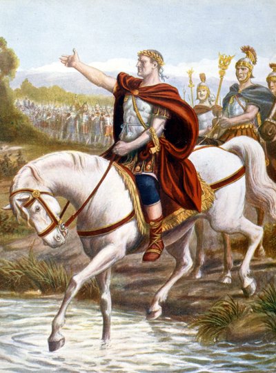 Julius Caesar passerar Rubicon (gravyr) av Unknown artist