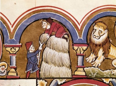 Juli: Jordbruk: bönder som skördar. Detalj av en miniatyr tagen från "" The Psalter of Saint Elizabeth""" Cividale från 1200-talet, Museo Archeologico av Unknown artist