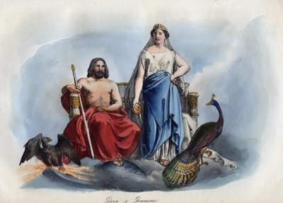Jupiter och Juno - gravyr från "" Seder och traditioner för alla folk i universum. Det vill säga historien om regeringen, om lagarna, om milisen, om religionen för alla nationer från de mest avlägsna tiderna till våra dagar "1856 av Unknown artist