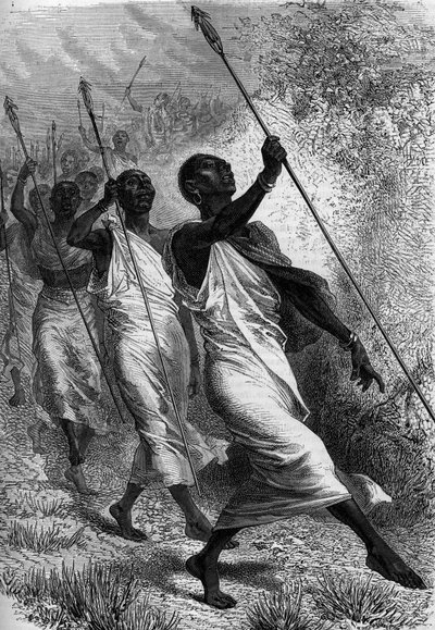 Kabba Righe (Kabba-Righe), kung av Ounyoro (i Afrika), och hans uppföljare. Gravyr i "" The Journal of Youth "" av Unknown artist
