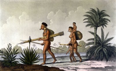 Kerengnatnuck, chef för Botocudos, och hans familj (Brasilien) - i "Den gamla och moderna kostymen"" av Ferrario, red. Milano av Unknown artist