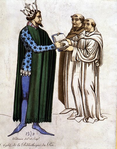 Kung Arthur och två munkar - utdrag från "Lancelot du lac", från A.D. 1370. av Unknown artist