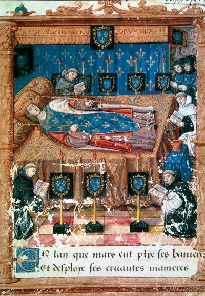 Kung Karl VIII (1470-1498) på sin dödsbädd 1498-04-08 Miniatyr hämtad från en översättning av "" L