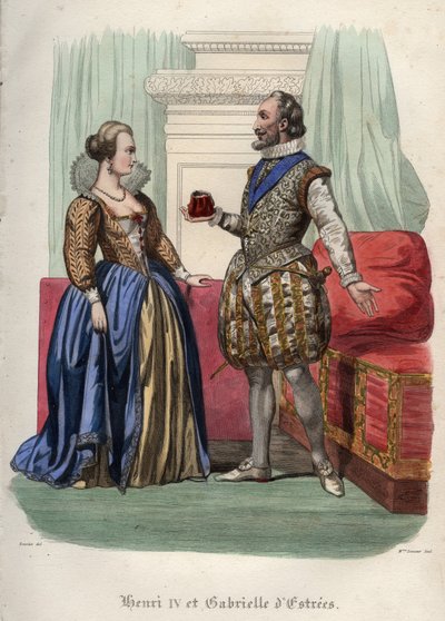 Kung Henrik IV (Henry IV) av Frankrike (1553-1610) och hans älskarinna Gabrielle d