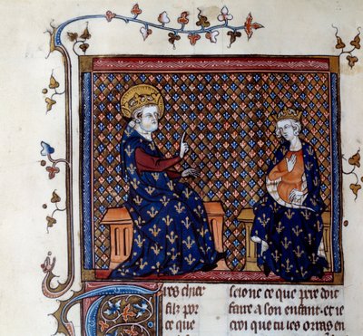 Kung Ludvig IX (1214-1270) undervisar kungens mästare till sin son, blivande Philip III miniatyr från ett 1300-talsmanuskript. Chantilly, Conde Museum av Unknown artist