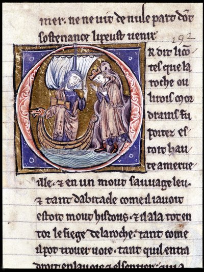 Kung Modreius. Manuskript: Erövringen av Saint Gréal, skrivet 717 år efter vår herres passion. Bibliotheque Municipale de Rennes, ms. 255 (Samling av romaner av det runda bordet); Paris av Unknown artist