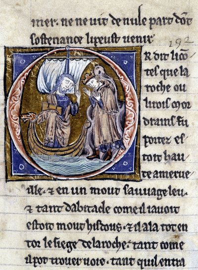 Kung Modreius. Manuskript: Erövringen av Saint Gréal, skrivet 717 år efter vår herres passion. Bibliotheque Municipale de Rennes, ms. 255 (Samling av romaner av det runda bordet); Paris av Unknown artist