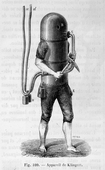 Klingert dykapparat - i "" Vetenskapens underverk"", av Louis Figuier av Unknown artist