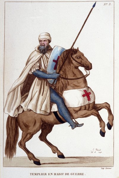 Tempelriddaren i krigsklänning från 1300-talet, gravyr från 1830 av Unknown artist