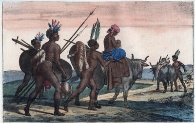 Korah Hottentots från Kap på resande fot - gravyr från "" Seder och traditioner för alla folk i universum. Det vill säga historien om regeringen, om lagarna, om milisen, om religionen för alla nationer från de mest avlägsna tiderna till våra dagar "1856 av Unknown artist