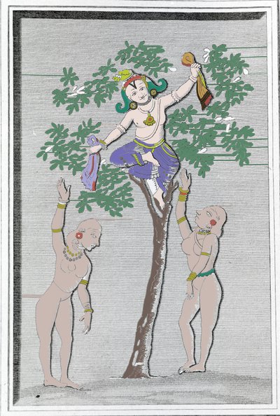 Krishnah stjäl klänningarna från två gopi. L. M. Langlès: "" Forntida och moderna monument i Hindustan" Paris av Unknown artist