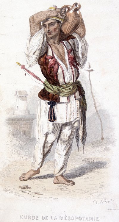 Kurdiska från Mesopotamien bär en amfor. Runt 1810-1860. av Unknown artist