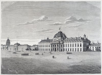 The Military School of the Invalides sett från Champ de Mars - gravyr, c.1830 av Unknown artist