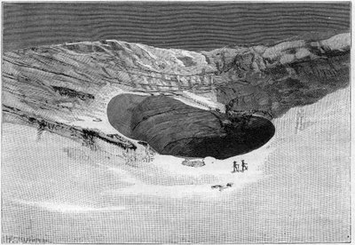 La Catastrophe de Saint-Gervais (Saint Gervais) eller katastrofen för Tete Rousse-glaciären (departementet Haute-Savoie) (12-13 juli 1892) - Glacier de Tette-Rousse - inre grotta och väggen för att riva glaciären, gravyr i " ”Naturen”” - 20 augusti av Unknown artist