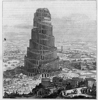 Babels torn, efter Pere Kircher - (Reducerad gravyr av "Turris Babel" av Unknown artist