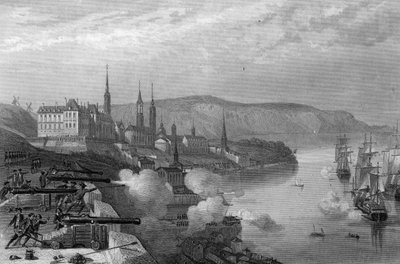 Försvaret av Quebec av greve De Frontenac. i "General History of the Navy" av Van Tenac av Unknown artist