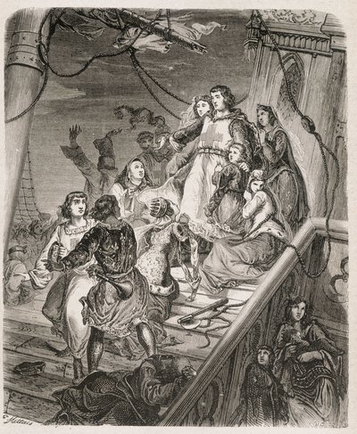 La galère de Saint Louis - i "" Historien om påvar, kungar, drottningar, kejsare, genom århundradena"" av Maurice Lachatre 1857 av Unknown artist