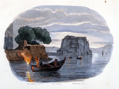 Lamparo fiske, en lampa som används för att locka fisk, i Neapelbukten. av Unknown artist