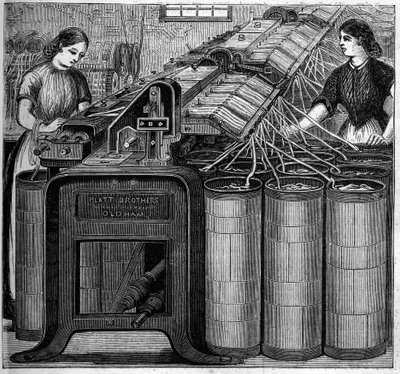 Stora engelska industrier: Walter Evans bomullsspinning i England 1863. Bomullsflotning. av Unknown artist
