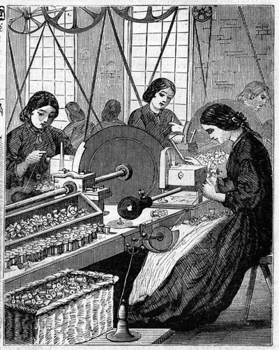 Stora engelska industrier: Walter Evans bomullsspinning i England 1863. Trådlindning. av Unknown artist