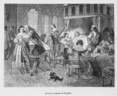 Mazarins sista ögonblick (1602 - 1661). Illustration i "" Popular History of France"" av Henri Martin. av Unknown artist