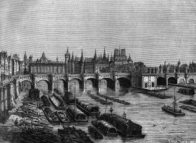 Pont Neuf i Paris under Henri III - i "" Histoire de France"" av Henri Martin, sd. 1800-talet av Unknown artist