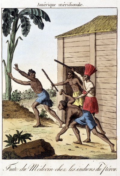 Läcka av läkare bland indianerna i Peru (Inka) - gravyr av Unknown artist