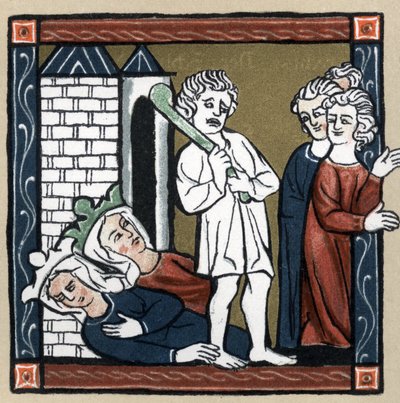 Legend Arthurienne: Lancelot du lac delivre Drottning Guenievre och hennes vän till slottet som faller svimmade och invånarna flyr. I "Den franska litteraturens historia" av Hermann Suchier av Unknown artist