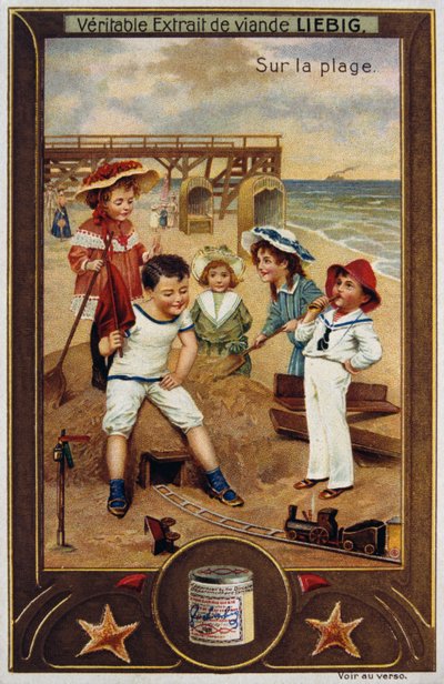 Leibig-kort föreställande franska barn på stranden 1890 av Unknown artist
