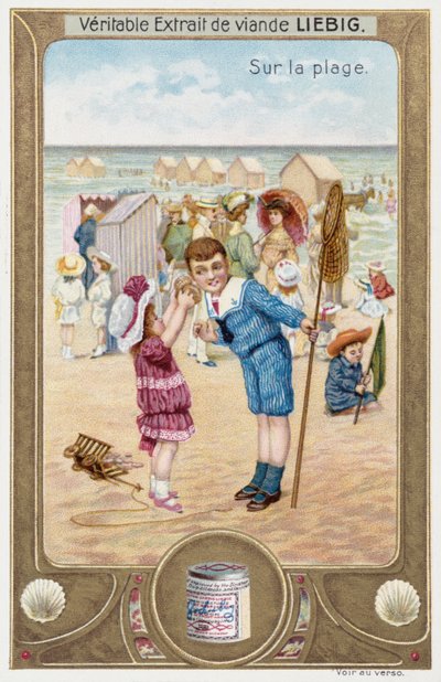 Leibig-kort föreställande franska barn på stranden 1890 av Unknown artist