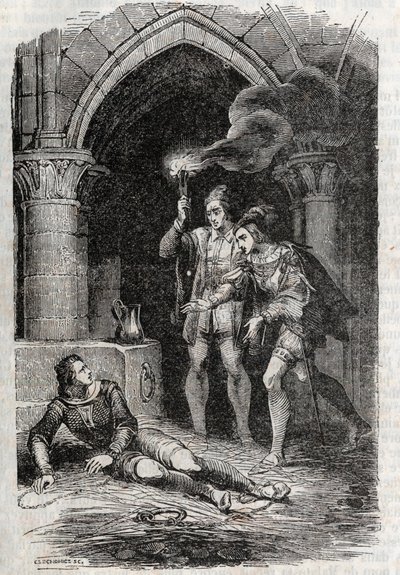 Leon (Lejonet) Delivre Roger (Ruggero, Ruggiero) - Gravyr från 1851 från "" Roland Furieux"" (1500-talet) av Ludovico Ariosto, känd som Ariosta - Upplaga översatt från italienska av greven av Tressan och utgiven av Gustave Harvar av Unknown artist