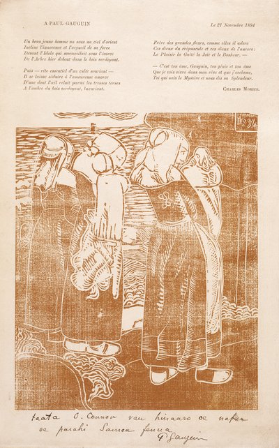 Les Bretonnes (The Breton Women) (träblockstryck) av Unknown artist