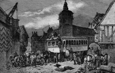 Les Omnibus de Paris på 1800-talet: bilen har 60 sittplatser - gravyr från 1892 av Unknown artist