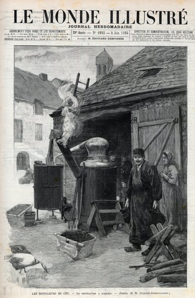 Hemdestillatörerna - hemdestillation i Paris 1895 - gravyr i "Le Monde Illustré"" nr 1993 av 1895 av Unknown artist