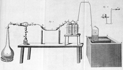 Lavoisiers experiment - i fysiska och kemiska broschyrer av Lavoisier av Unknown artist
