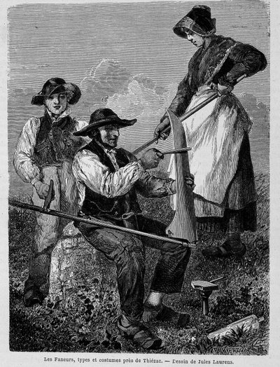 Händarna, typerna och kostymerna nära Thiézac, i Auvergne - i "" Jorden runt"" av Unknown artist