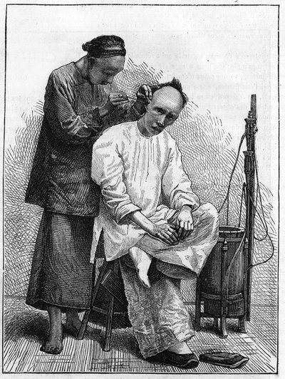 Livet i Kina på 1800-talet: Den resande barberaren. av Unknown artist