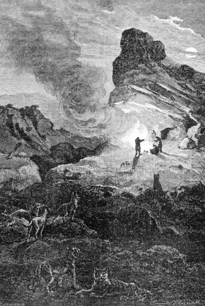Livet i paleolitikum. 1800-talsgravyr. av Unknown artist