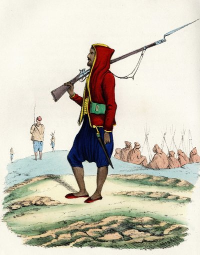 Emir Abd-el-Kaders lätta infanteri, motstånd från den franska armén i Afrika under Algerexpeditionen 1830. I”” Storia d