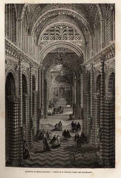 Interiören av katedralen i Siena, gravyr för att illustrera en resa till Siena (Italien) 1865, i "Le tour du monde, nouveau journal des voyages" publicerad under ledning av Edouard Charton av Unknown artist