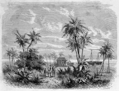 Livingstones hus i Zanzibar - "" Livingstones sista resa 1866-1873"" i "" Jorden runt", 2:a sem. 1875 av Unknown artist