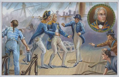 Lord Nelson sårad i slaget vid Trafalgar 1805. (chromolitho) av Unknown artist