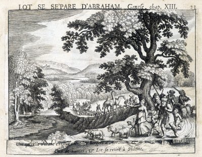 Loth skiljer sig från Abraham - Bibel, gravyr av Unknown artist