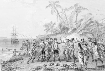 Louis Antoine, greve av Bougainville (1729-1811) anländer till Tahiti av Unknown artist