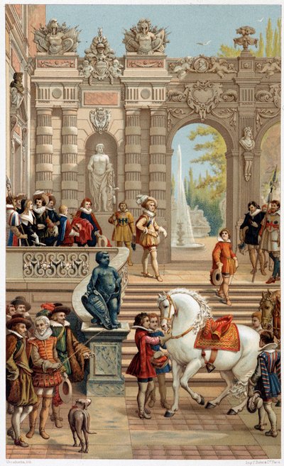 Ludvig XIII vid hovet, vid 13 års ålder - på "" 1600-talet - Institutioner: bruk och kostymer, Frankrike 1590-1700"" av Paul Lacroix av Unknown artist