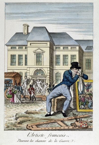 Louvren: Den franska konstnären som sörjer över chanserna till krig, gravyr från 1800-talet av Unknown artist