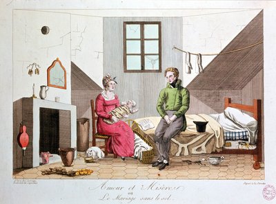 Kärlek och elände eller äktenskap utan mark, fattigt hushåll, tidigt 1800-tal av Unknown artist