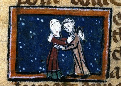 Kärleksscen från ett franskt manuskript från 1200-talet. av Unknown artist