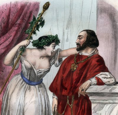 Lucrece Borgia (1480-1519) med sin bror Cesar Borgia. (Lucrezia och Cesare Borgia). Gravyr från 1842 i ”Histoire des popes: brott, mord, förgiftningar, parricider, äktenskapsbrott, incest... av Maurice Lachatre. Privat samling. av Unknown artist